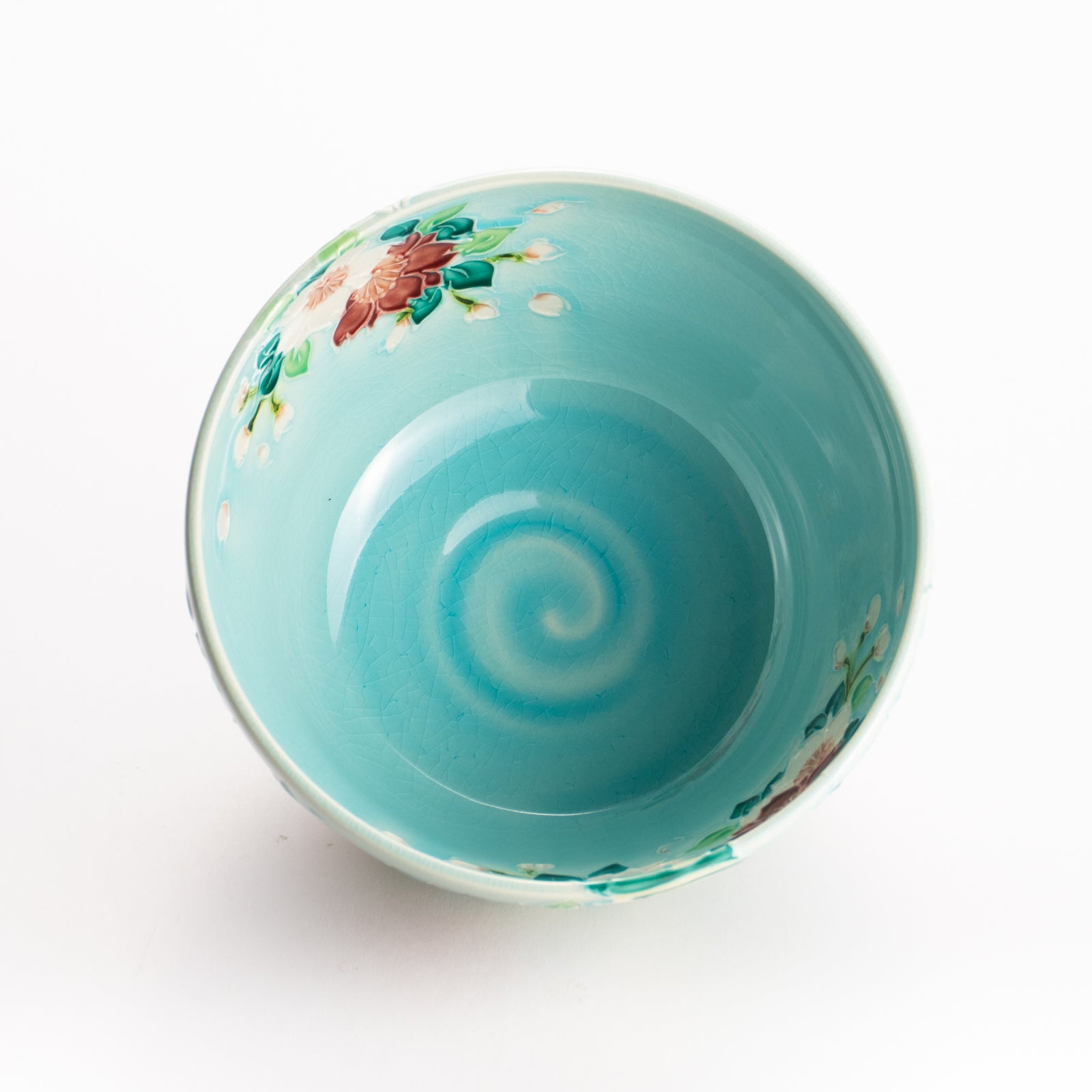 抹茶碗　淡青交趾 "桜に観世水"　一如 KOTOPOTTER