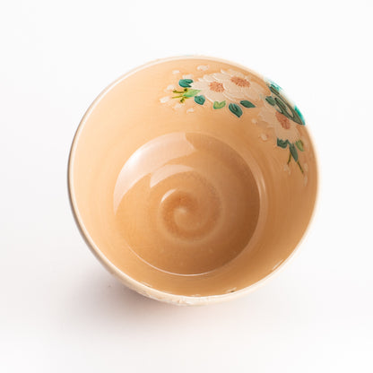 抹茶碗　淡桃交趾 "桜に観世水"　一如 KOTOPOTTER