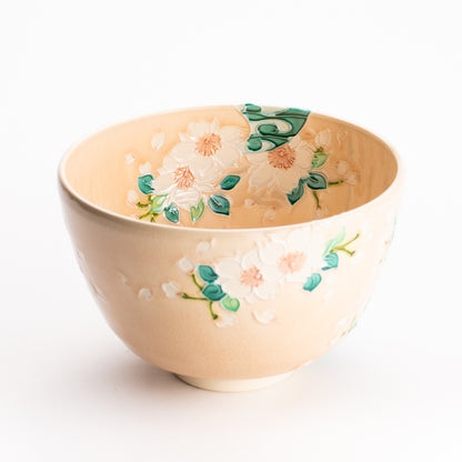 抹茶碗　淡桃交趾 "桜に観世水"　一如 KOTOPOTTER