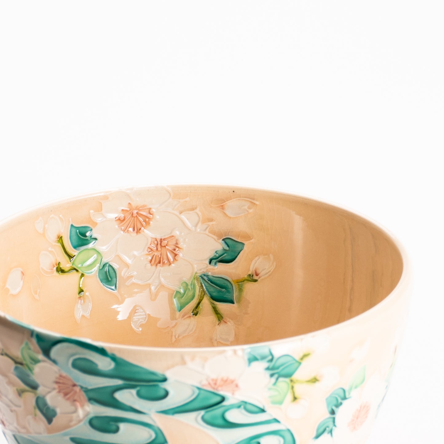 抹茶碗　淡桃交趾 "桜に観世水"　一如 KOTOPOTTER