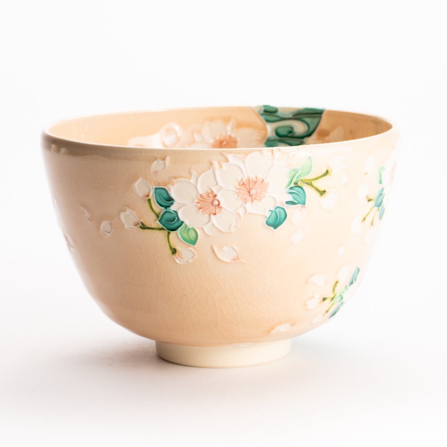抹茶碗　淡桃交趾 "桜に観世水"　一如 KOTOPOTTER