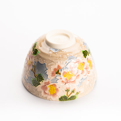 抹茶碗　淡紫交趾 "桜に雲"　一如 KOTOPOTTER