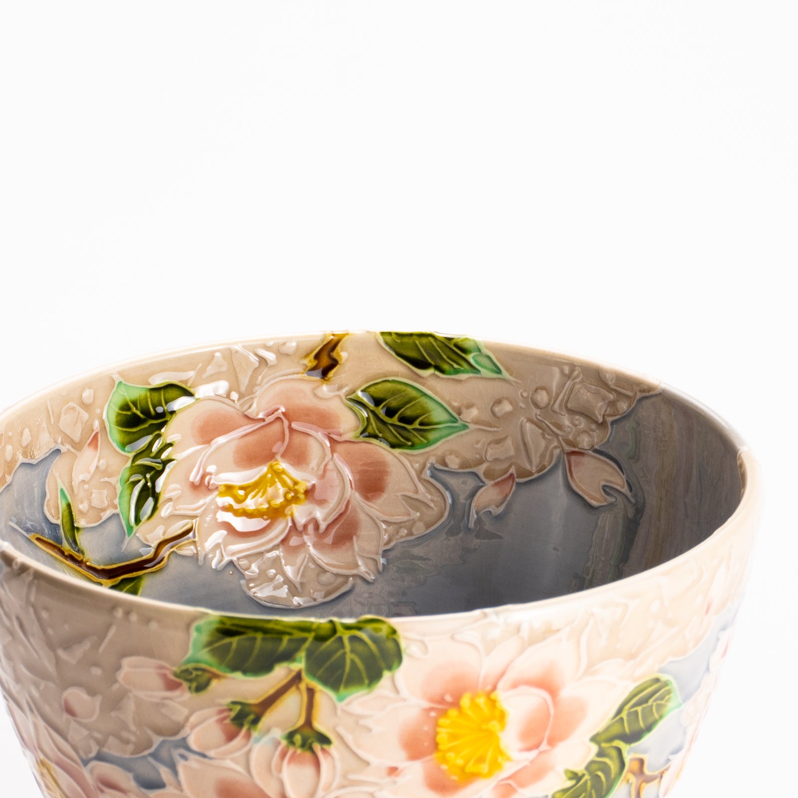 抹茶碗　淡紫交趾 "桜に雲"　一如 KOTOPOTTER
