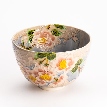 抹茶碗　淡紫交趾 "桜に雲"　一如 KOTOPOTTER