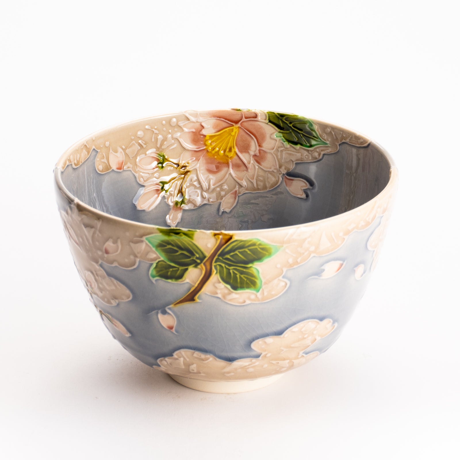 抹茶碗　淡紫交趾 "桜に雲"　一如 KOTOPOTTER