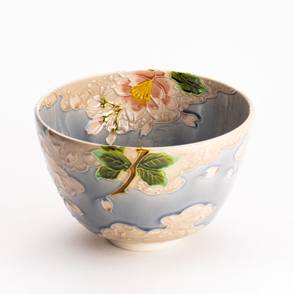 抹茶碗　淡紫交趾 "桜に雲"　一如 KOTOPOTTER