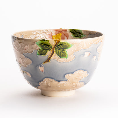 抹茶碗　淡紫交趾 "桜に雲"　一如 KOTOPOTTER