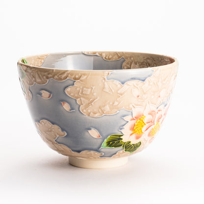 抹茶碗　淡紫交趾 "桜に雲"　一如 KOTOPOTTER