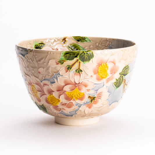 抹茶碗　淡紫交趾 "桜に雲"　一如 KOTOPOTTER