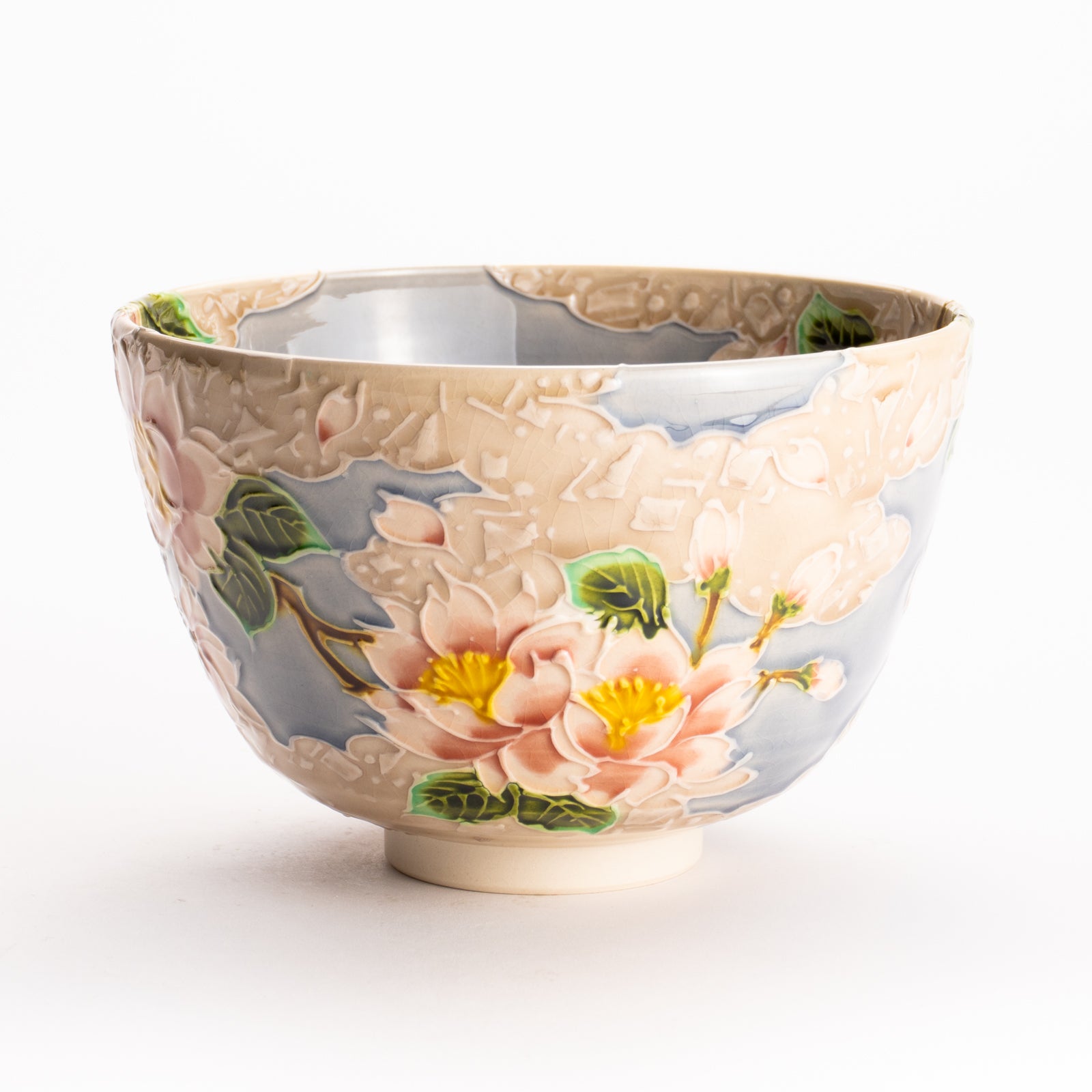抹茶碗　淡紫交趾 "桜に雲"　一如 KOTOPOTTER