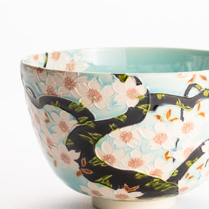抹茶碗　淡青交趾 "満開の桜"　一如 KOTOPOTTER