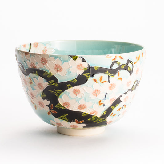 抹茶碗　淡青交趾 "満開の桜"　一如 KOTOPOTTER