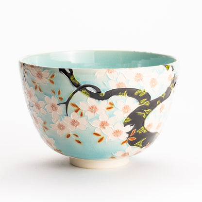 抹茶碗　淡青交趾 "満開の桜"　一如 KOTOPOTTER