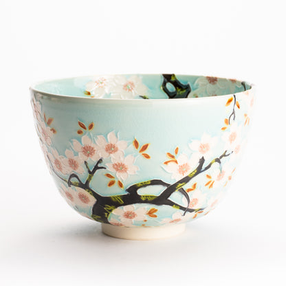 抹茶碗　淡青交趾 "満開の桜"　一如 KOTOPOTTER