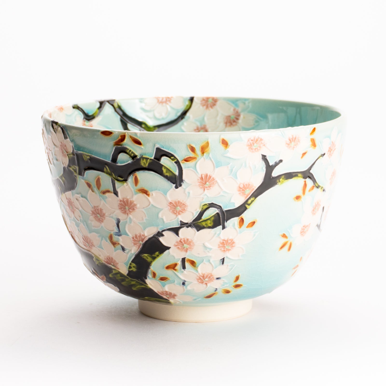 抹茶碗　淡青交趾 "満開の桜"　一如 KOTOPOTTER