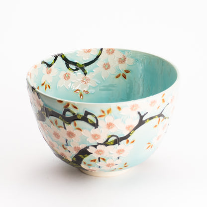 抹茶碗　淡青交趾 "満開の桜"　一如 KOTOPOTTER