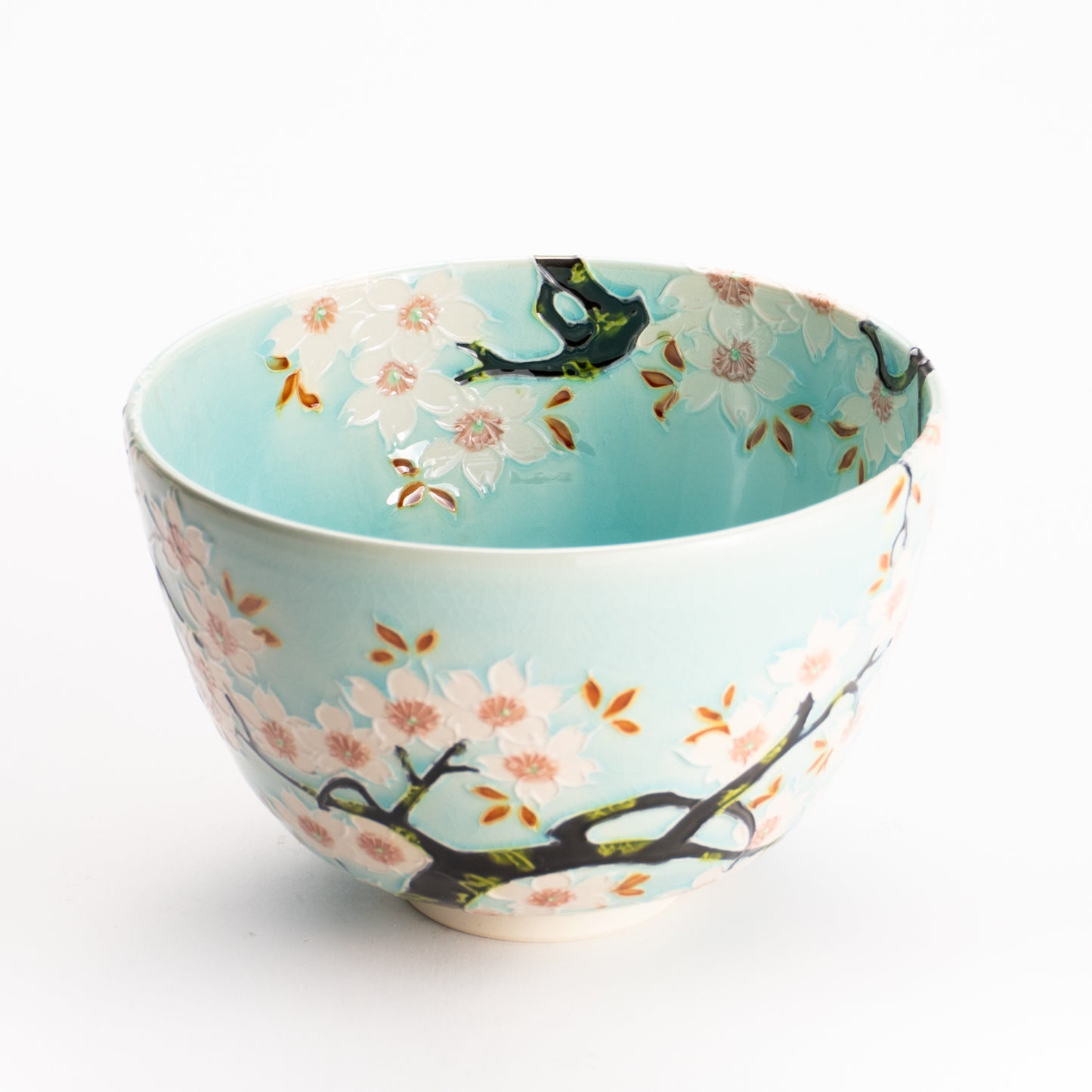 抹茶碗　淡青交趾 "満開の桜"　一如 KOTOPOTTER