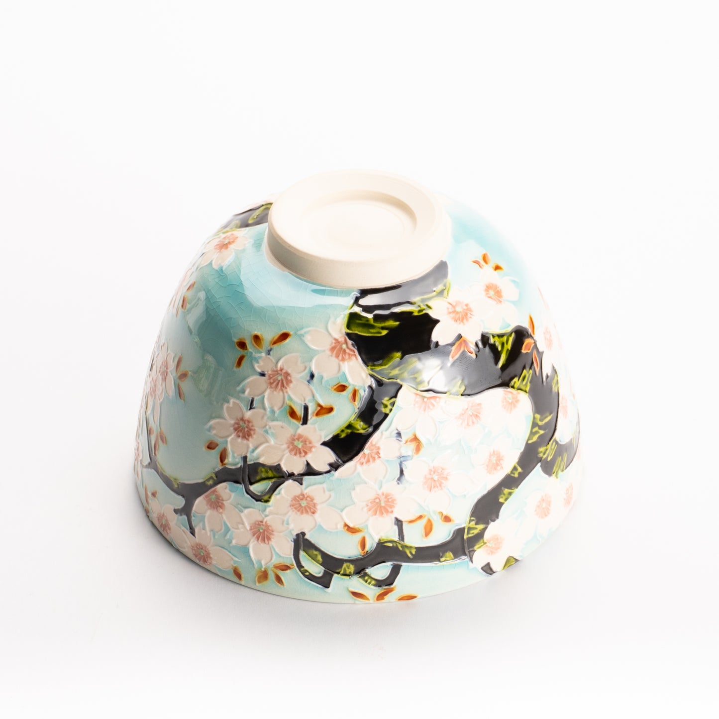 抹茶碗　淡青交趾 "満開の桜"　一如 KOTOPOTTER