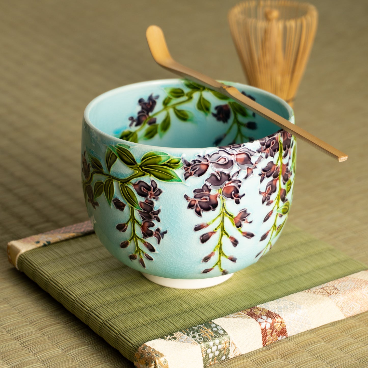 抹茶碗　淡青交趾 "藤"　一如 KOTOPOTTER