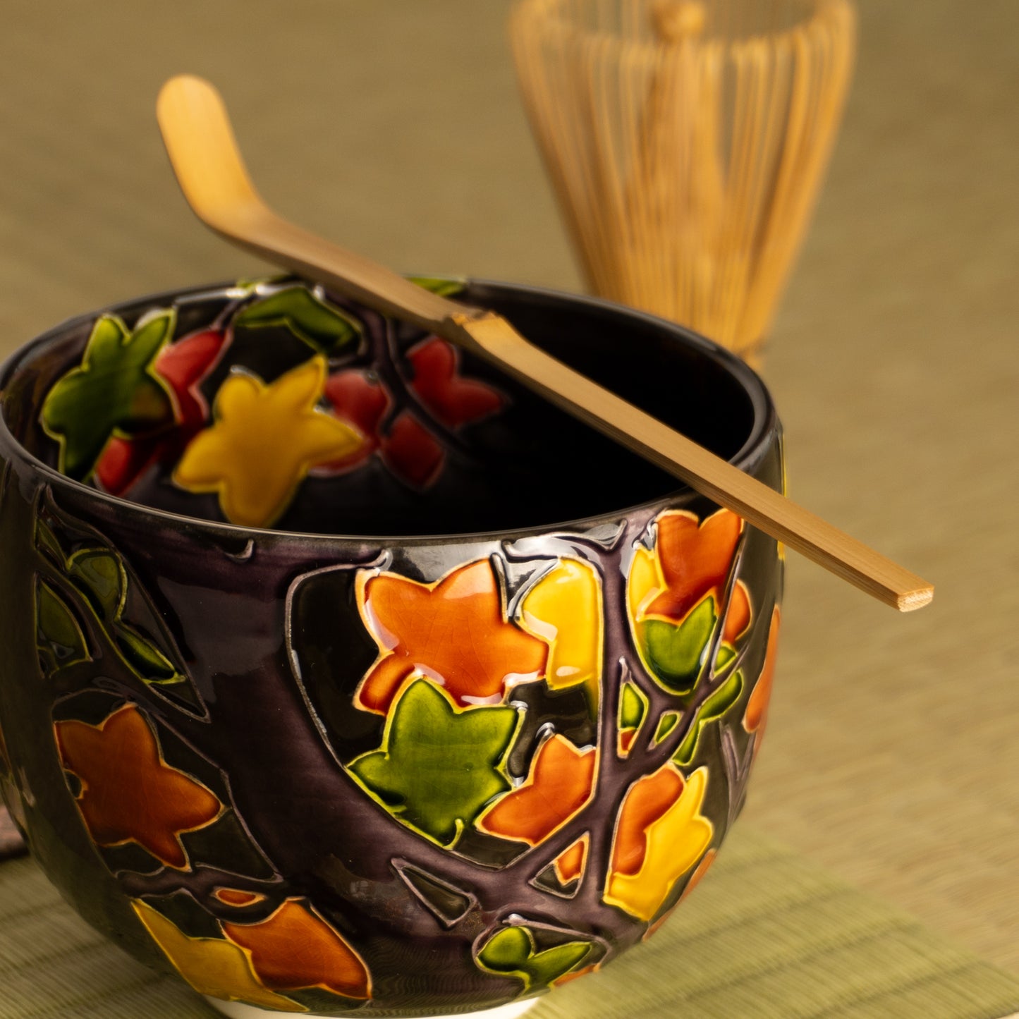 抹茶碗　紫交趾 "紅葉"　一如 KOTOPOTTER