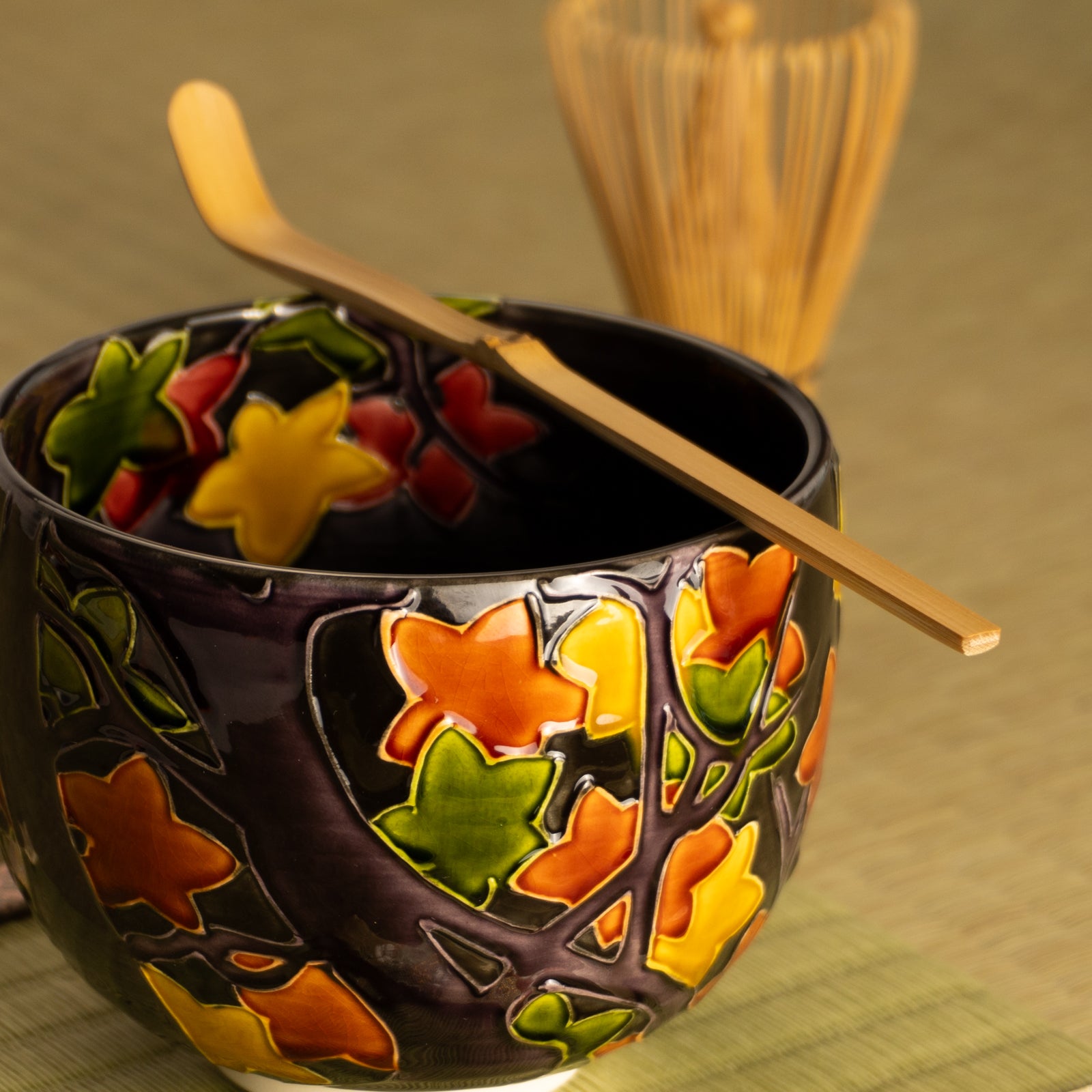 抹茶碗　紫交趾 "紅葉"　一如 KOTOPOTTER
