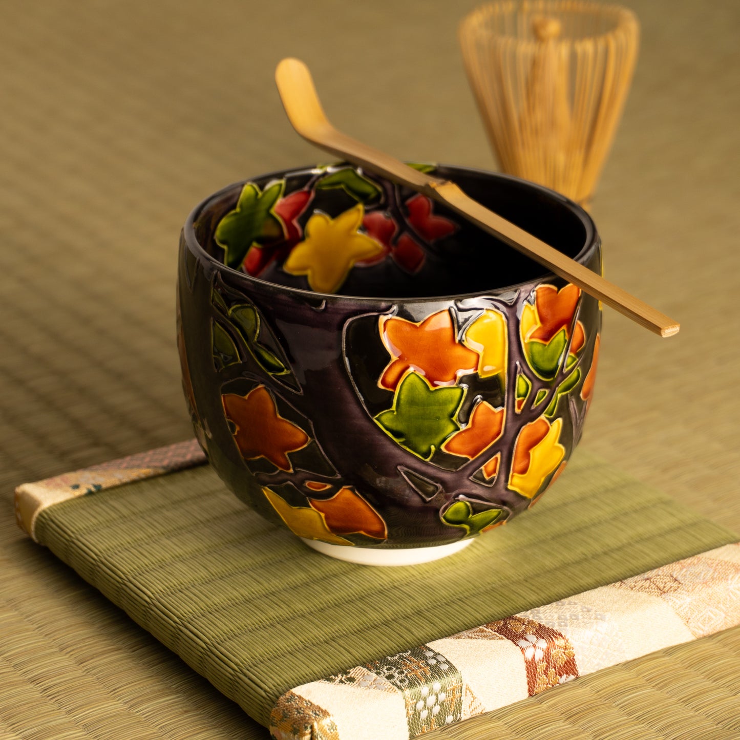 抹茶碗　紫交趾 "紅葉"　一如 KOTOPOTTER