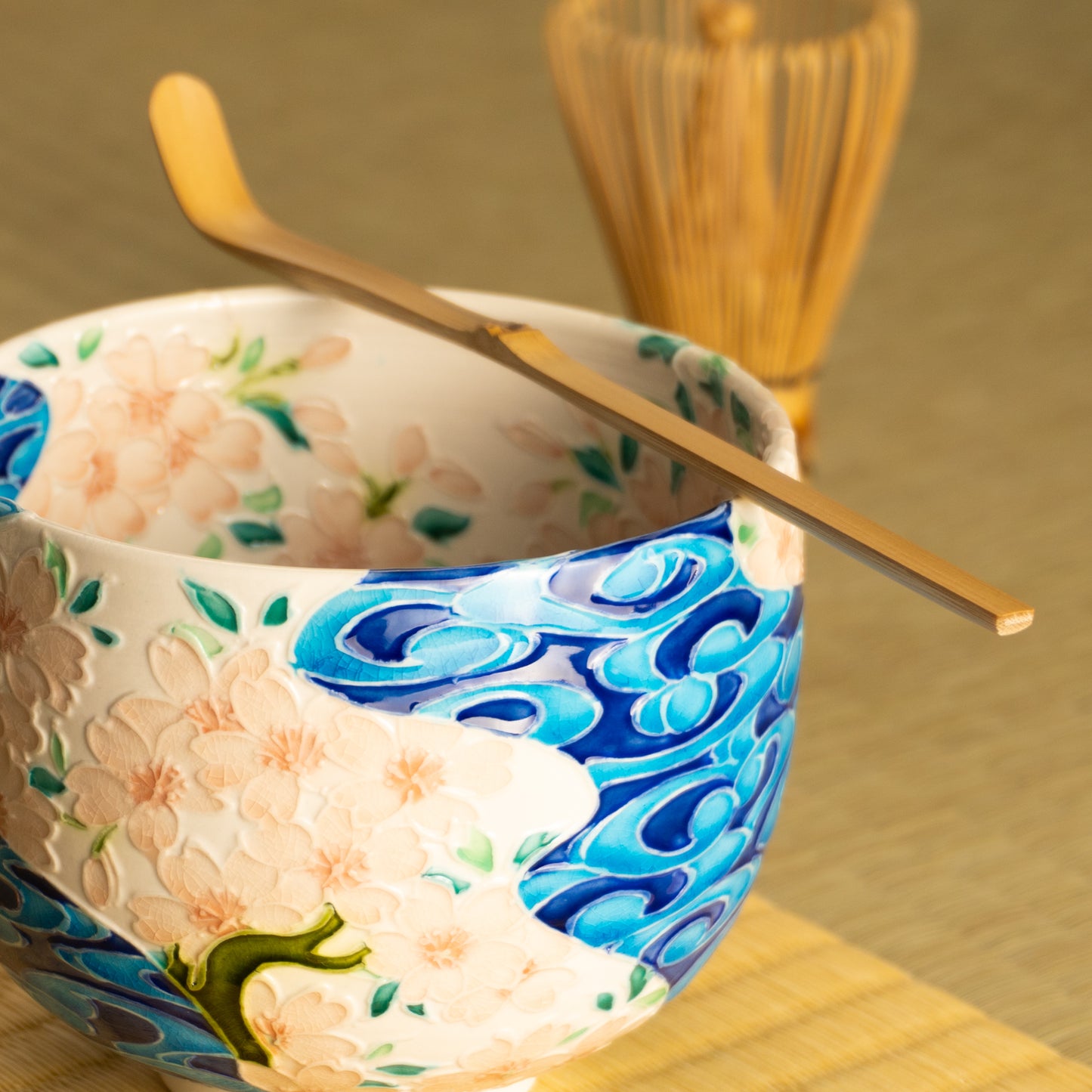 抹茶碗　白鳳交趾 "桜に観世水"　一如 KOTOPOTTER