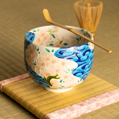抹茶碗　白鳳交趾 "桜に観世水"　一如 KOTOPOTTER