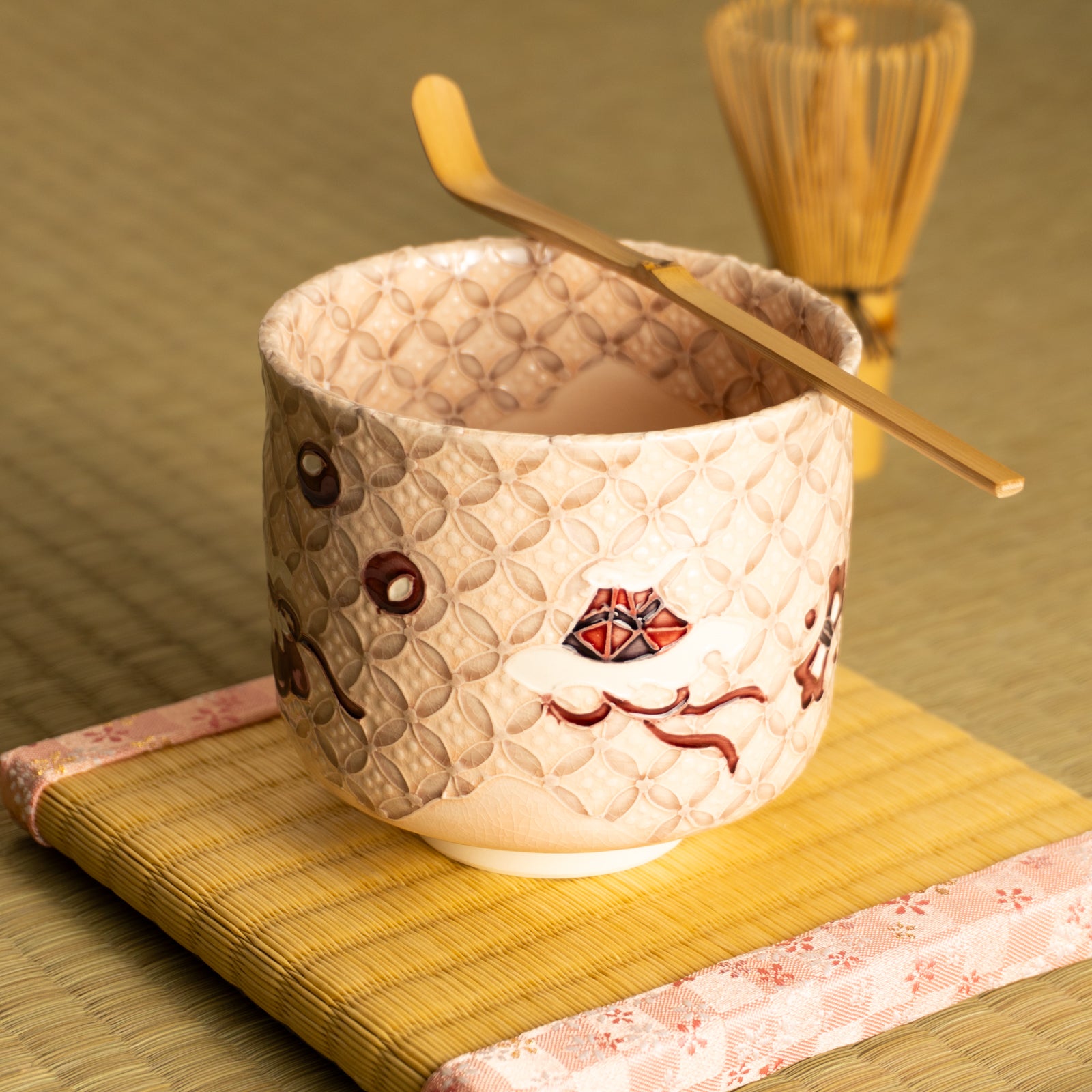 京都 清水焼】抹茶碗 淡桃