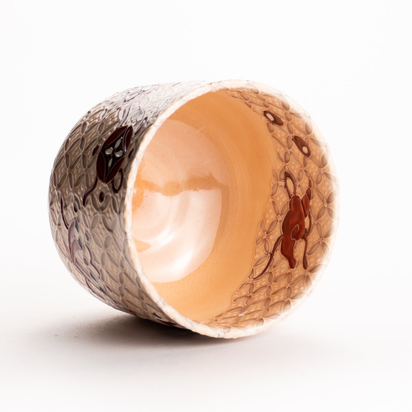 抹茶碗　淡桃"宝尽七宝紋"　一如 KOTOPOTTER