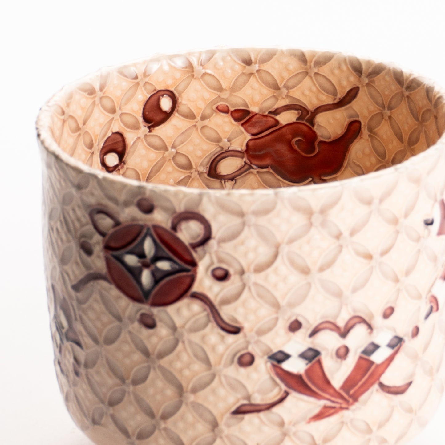 抹茶碗　淡桃"宝尽七宝紋"　一如 KOTOPOTTER