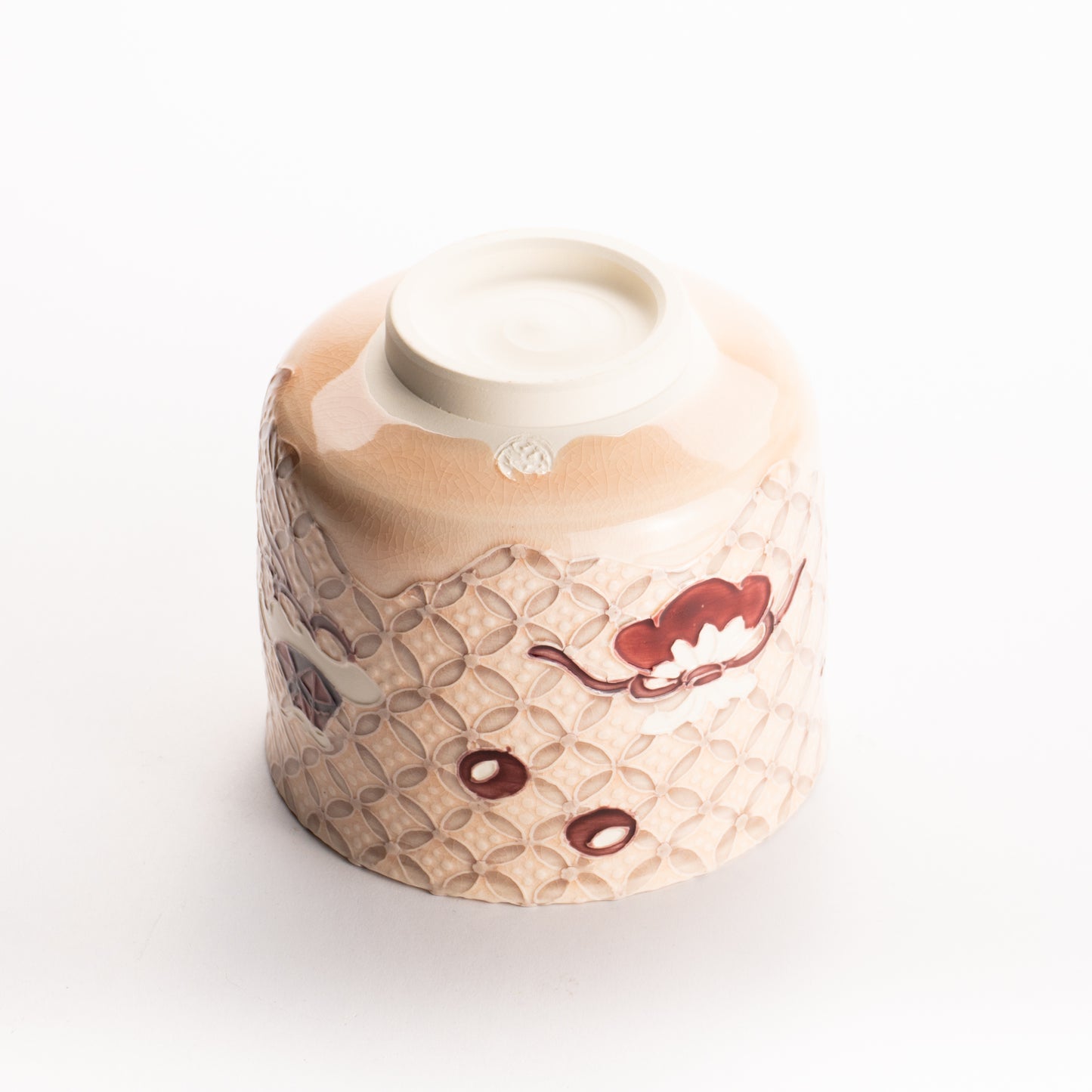 抹茶碗　淡桃"宝尽七宝紋"　一如 KOTOPOTTER