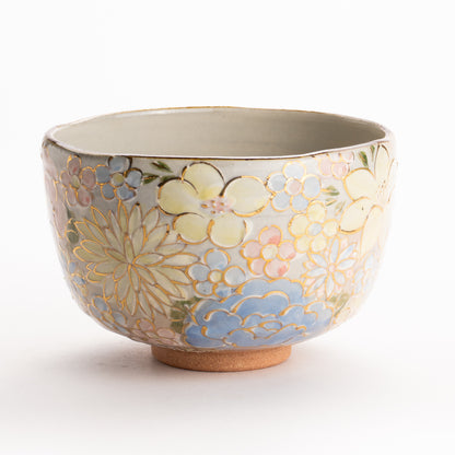 抹茶碗　色絵金彩 花詰　俊山窯 KOTOPOTTER