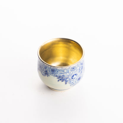 ぐい呑　青描プラチナ彩 花詰　見谷若葉 KOTOPOTTER