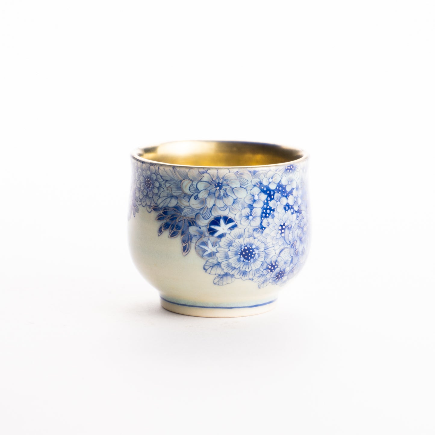 ぐい呑　青描プラチナ彩 花詰　見谷若葉 KOTOPOTTER