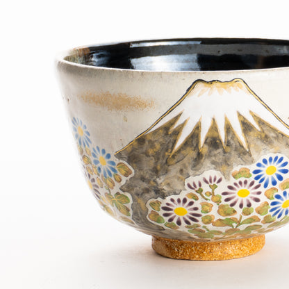抹茶碗　灰釉掛分 富士に菊　良二 KOTOPOTTER
