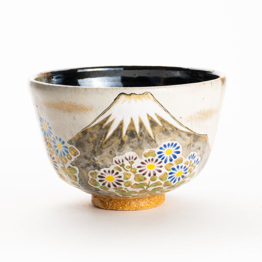 抹茶碗　灰釉掛分 富士に菊　良二 KOTOPOTTER