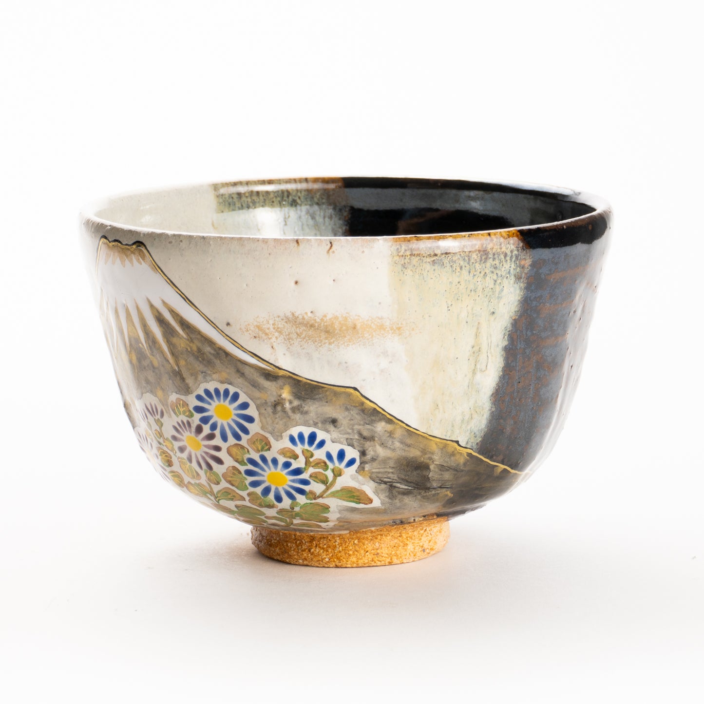 抹茶碗　灰釉掛分 富士に菊　良二 KOTOPOTTER