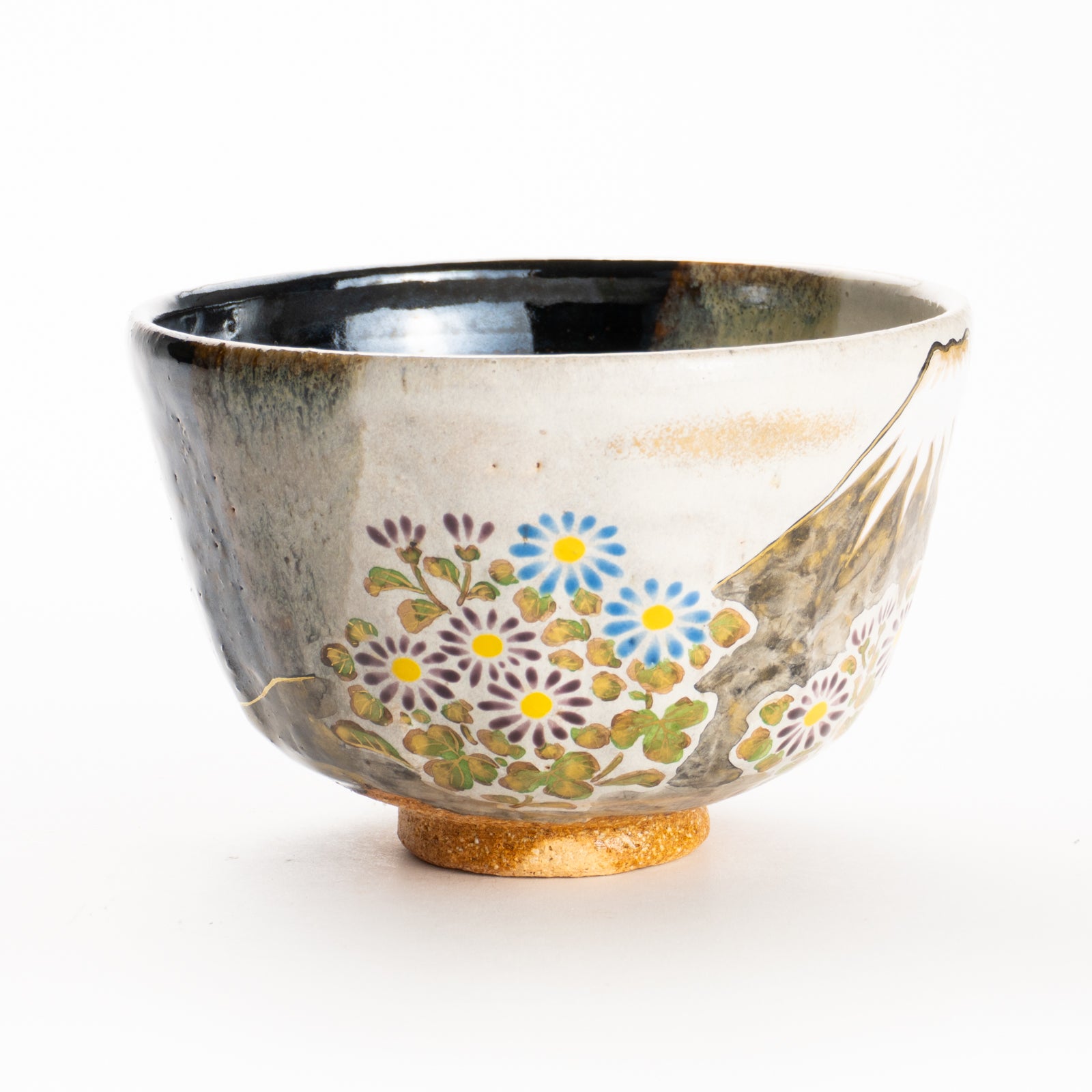 抹茶碗　灰釉掛分 富士に菊　良二 KOTOPOTTER