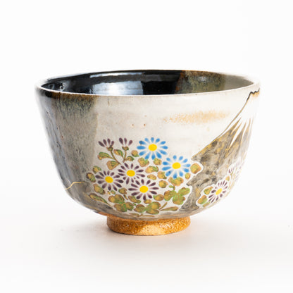 抹茶碗　灰釉掛分 富士に菊　良二 KOTOPOTTER