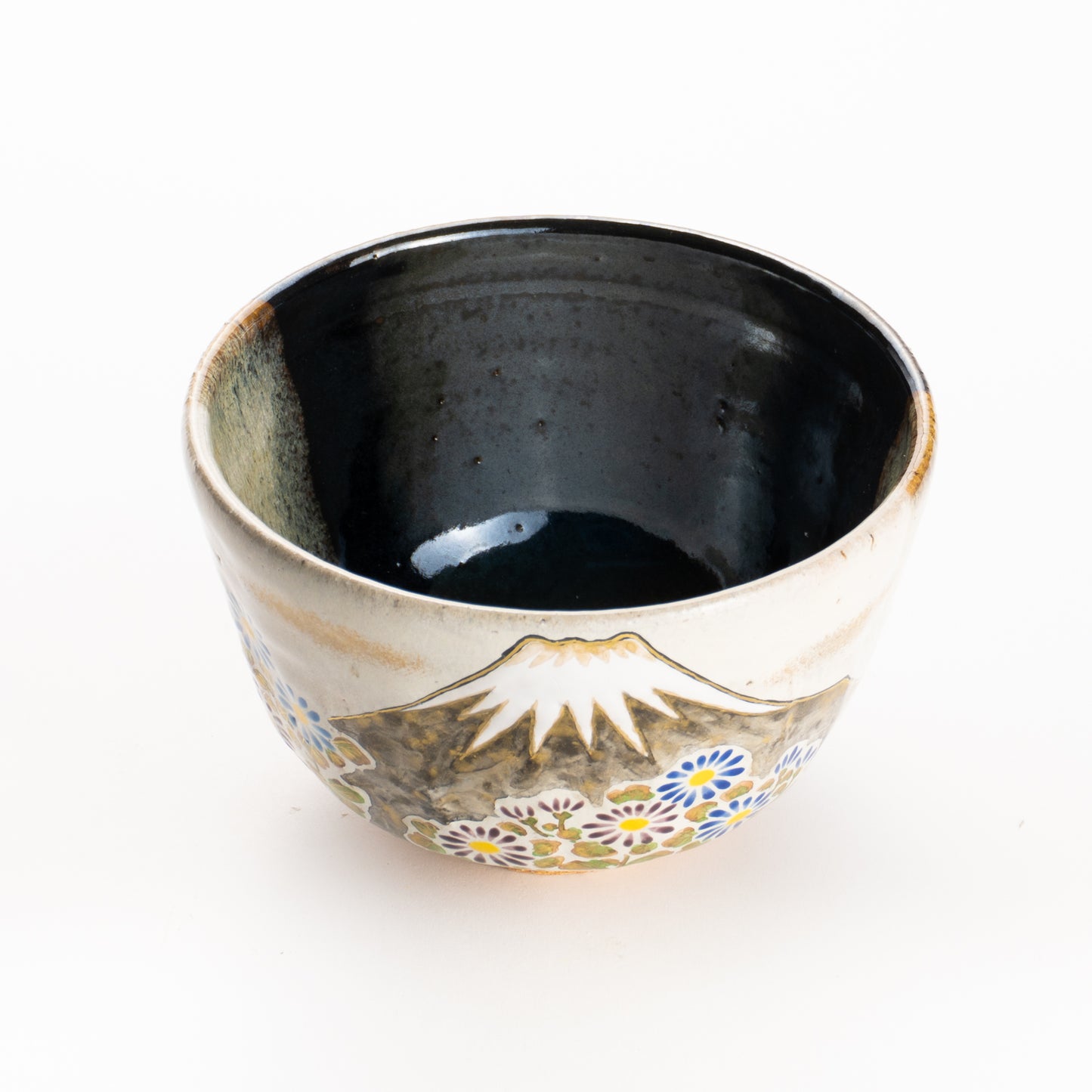 抹茶碗　灰釉掛分 富士に菊　良二 KOTOPOTTER