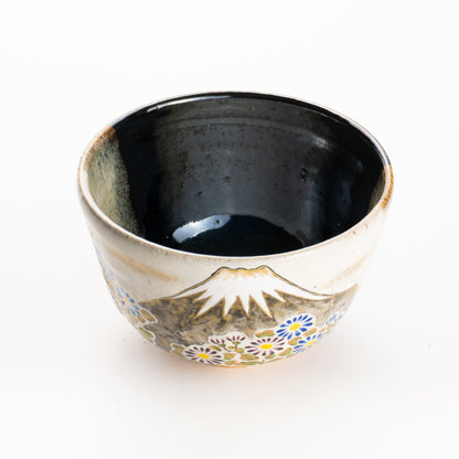 抹茶碗　灰釉掛分 富士に菊　良二 KOTOPOTTER