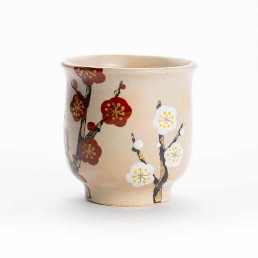 湯吞　紅白梅　花光山窯 - Handcrafted Japanese pottery from Kyoto - Kyo ware / Kiyomizu ware.