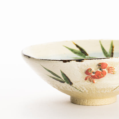 抹茶碗(平)　楽焼 芦に蟹　桂楽 KOTOPOTTER