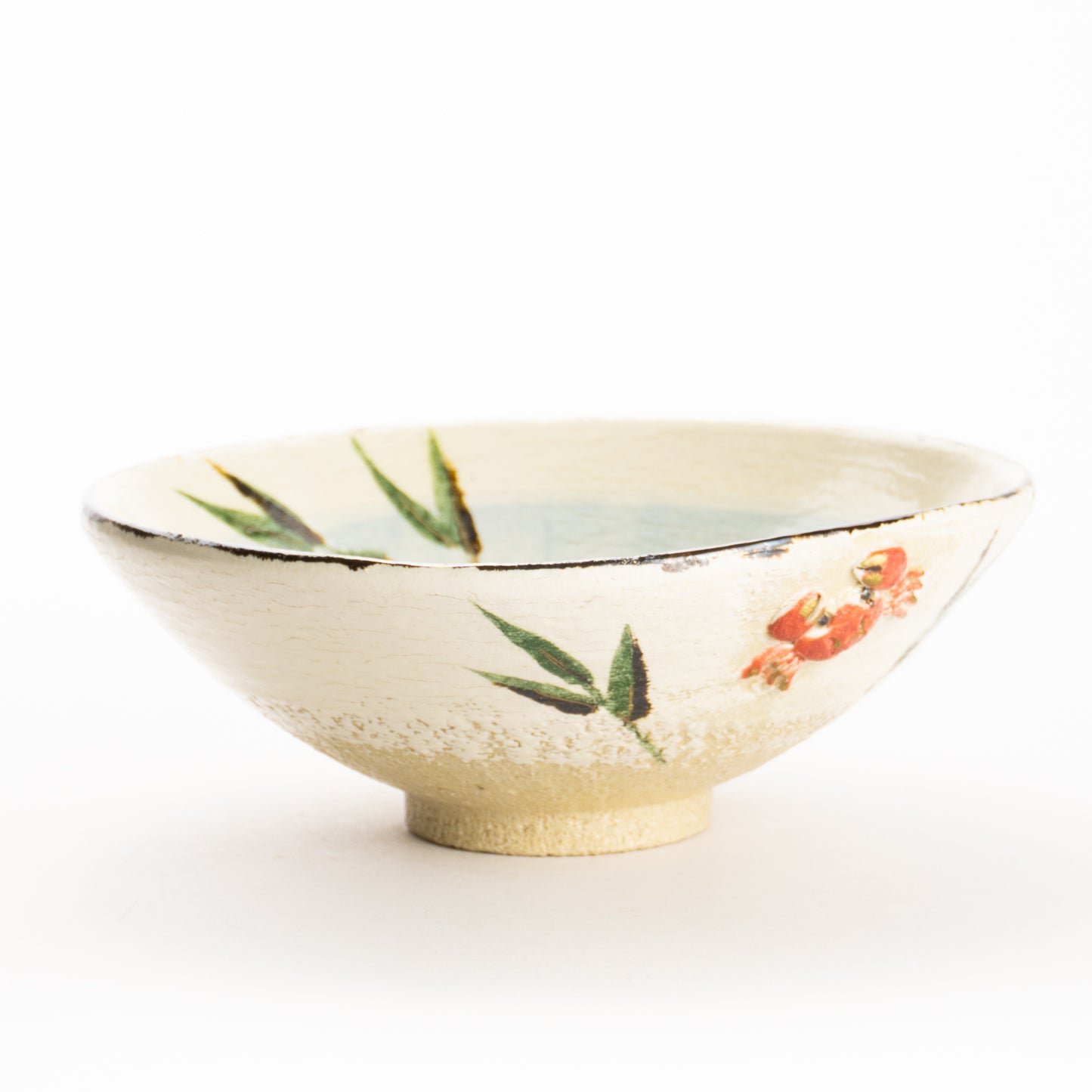 抹茶碗(平)　楽焼 芦に蟹　桂楽 KOTOPOTTER