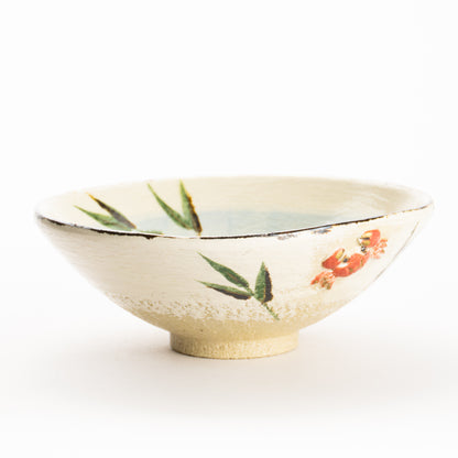 抹茶碗(平)　楽焼 芦に蟹　桂楽 KOTOPOTTER