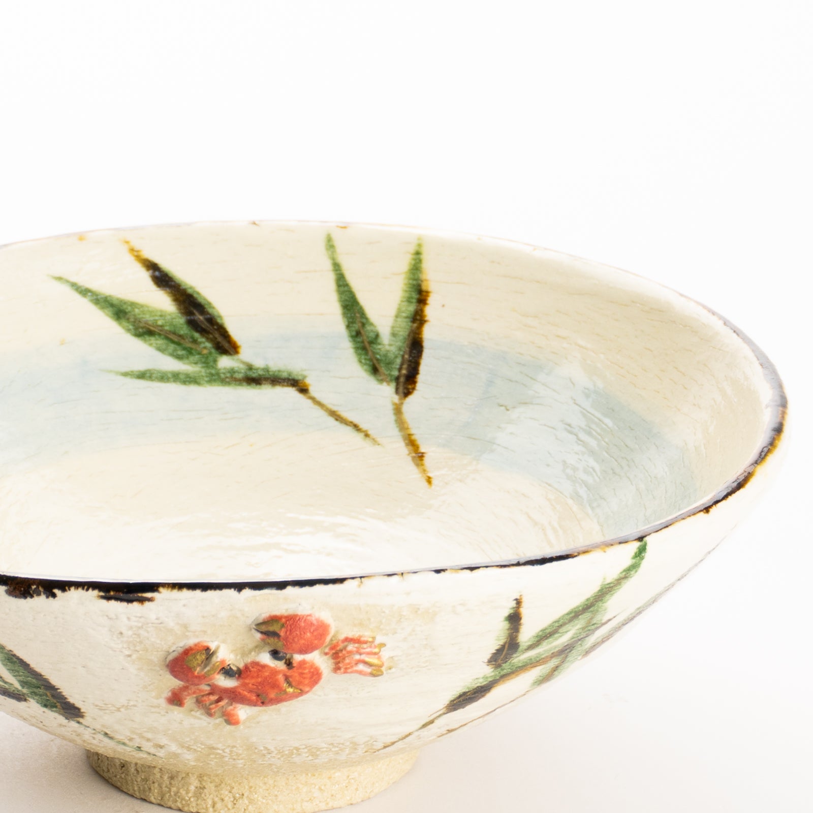 抹茶碗(平)　楽焼 芦に蟹　桂楽 KOTOPOTTER