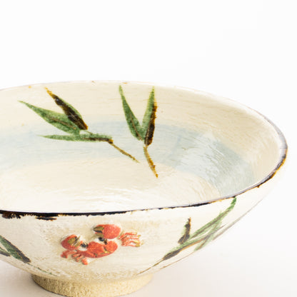 抹茶碗(平)　楽焼 芦に蟹　桂楽 KOTOPOTTER