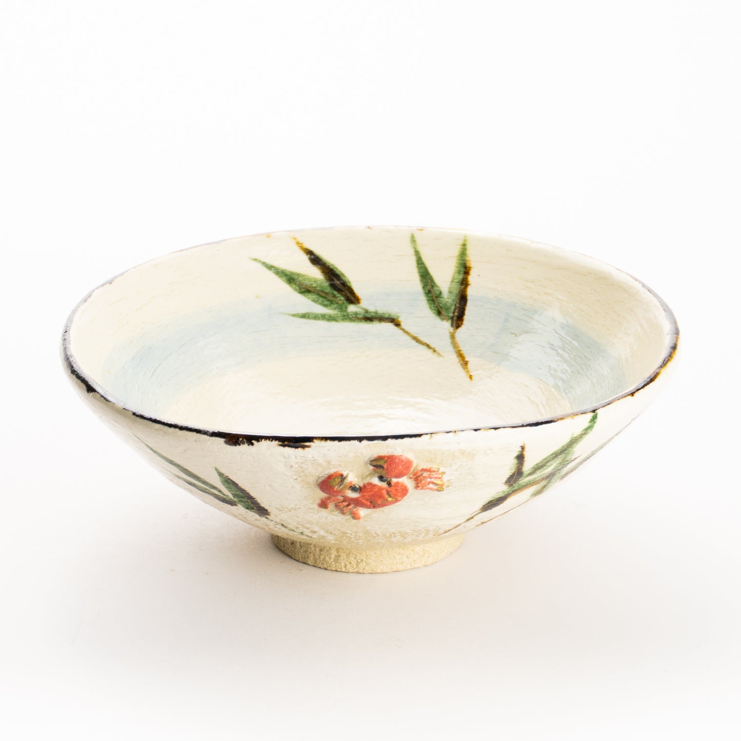 抹茶碗(平)　楽焼 芦に蟹　桂楽 KOTOPOTTER