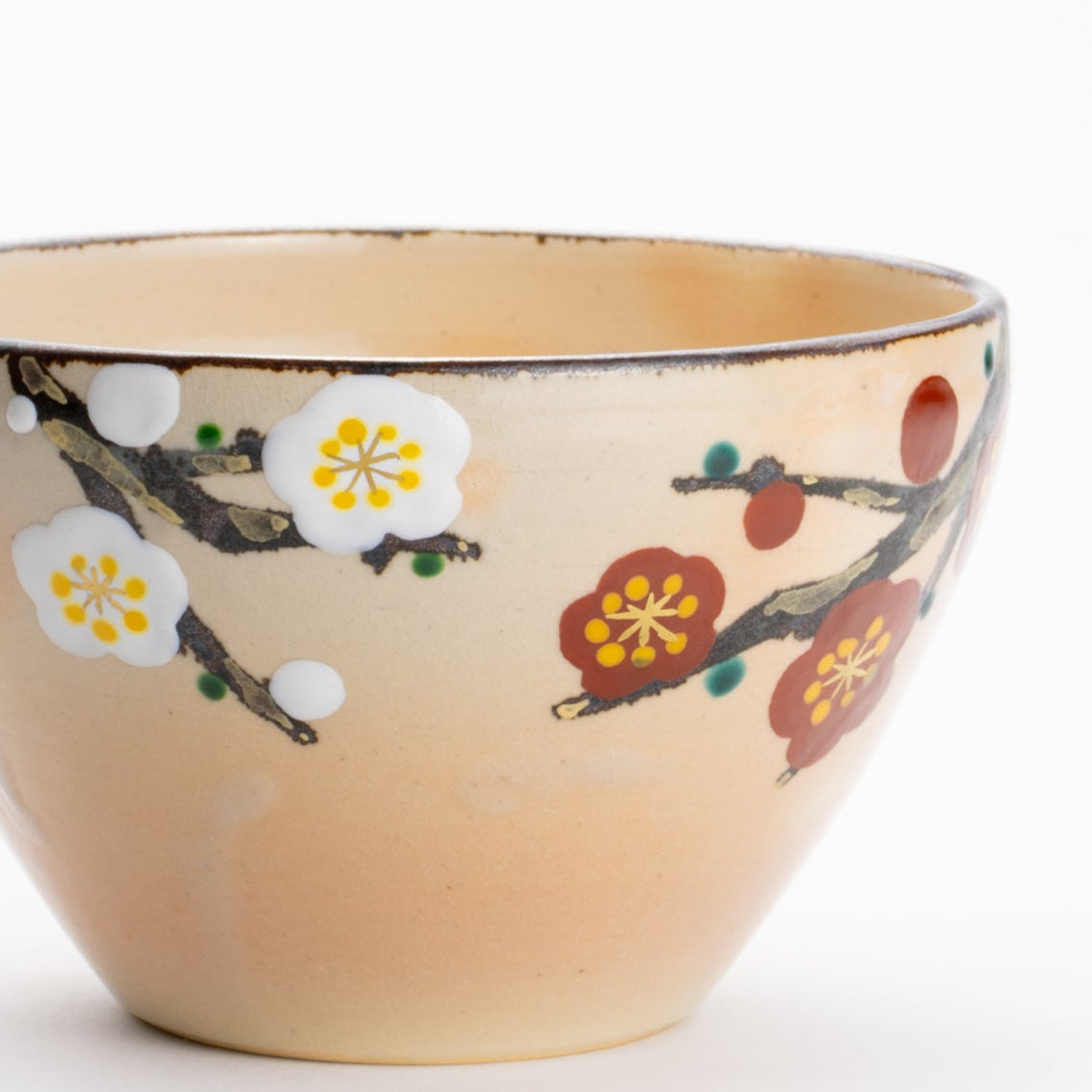 カフェオレボウル　紅白梅　花光山窯 - Handcrafted Japanese pottery from Kyoto - Kyo ware / Kiyomizu ware.